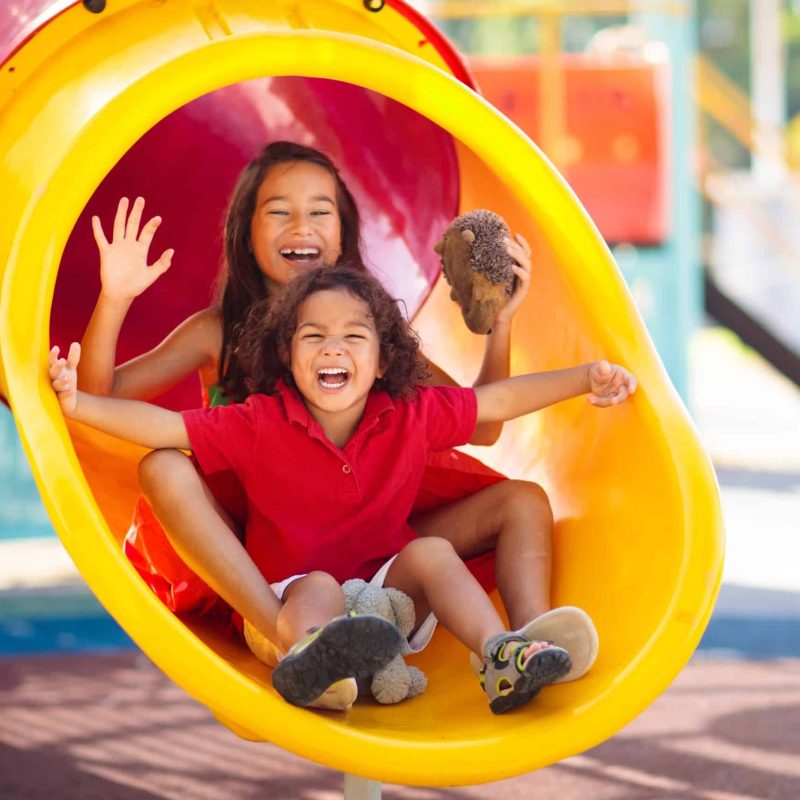 Kids,On,Playground.,Children,Play,Outdoor,On,School,Yard,Slide.